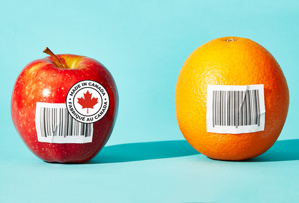 Produce with "Made in Canada" sticker.